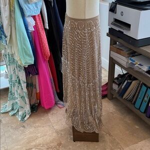 Glamorous Beige Sequin High-Low Skirt